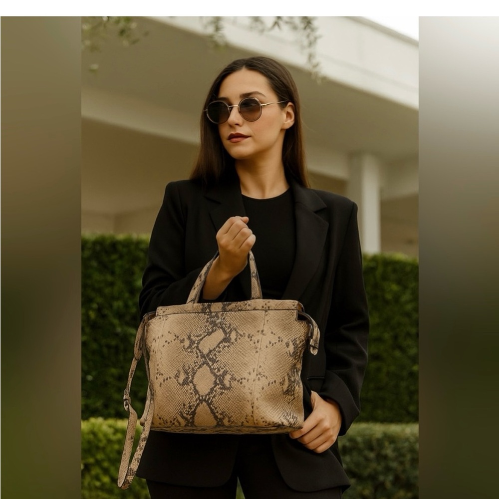 Furla Python Embossed Leather Top Zip Two Way Bag | COA - Picture 10 of 14